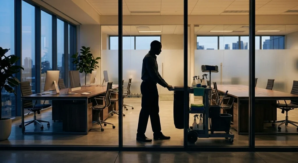 man cleaning office